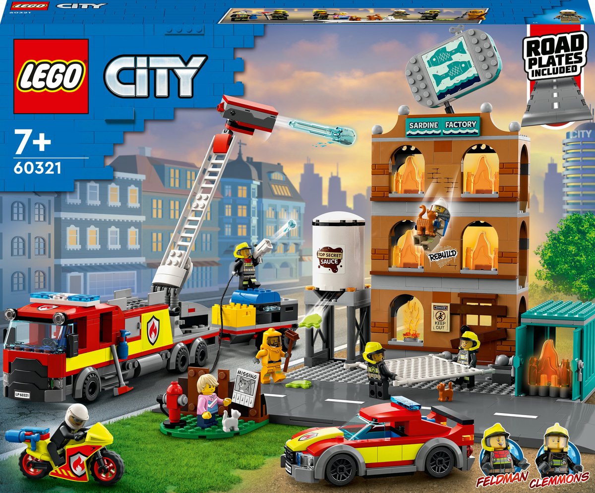 Bol.com LEGO® City Brandweerteam 60321 bouwset; met een brandweerauto, aanhanger, pick-up van de commandant, sardientjesfabriek ... aanbieding