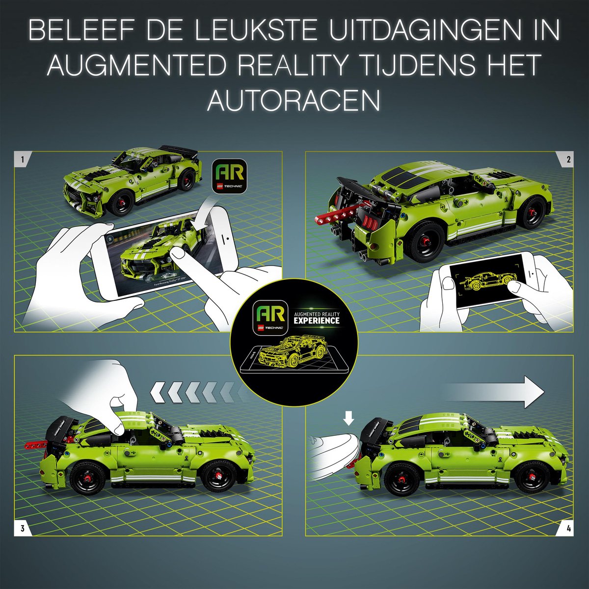 LEGO® Technic Ford Mustang Shelby® GT500® 42138 modelbouwset; dragracespeelgoed met pull-backfunctie; download de AR app voor een coole dragrace AR-ervaring (augmented reality); voor kinderen vanaf 9 jaar (544 onderdelen) — afbeelding 17