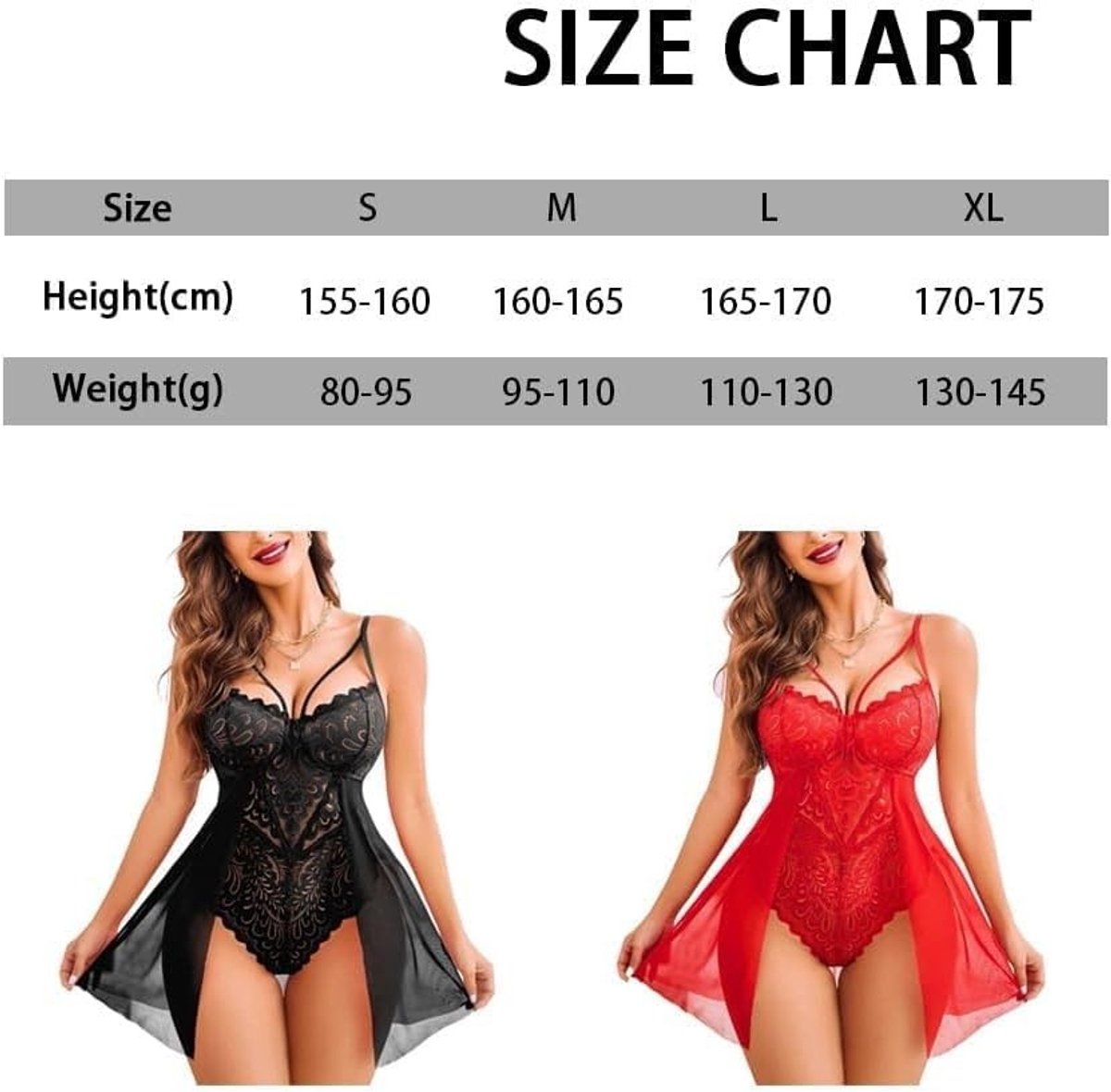 Verleidelijke Babydoll Nachthemd voor Dames met Kanten en Mesh, Slaapjurk en Ondergoed Set in Rood (L) - Comfortabele Nachtmode voor Vrouwen