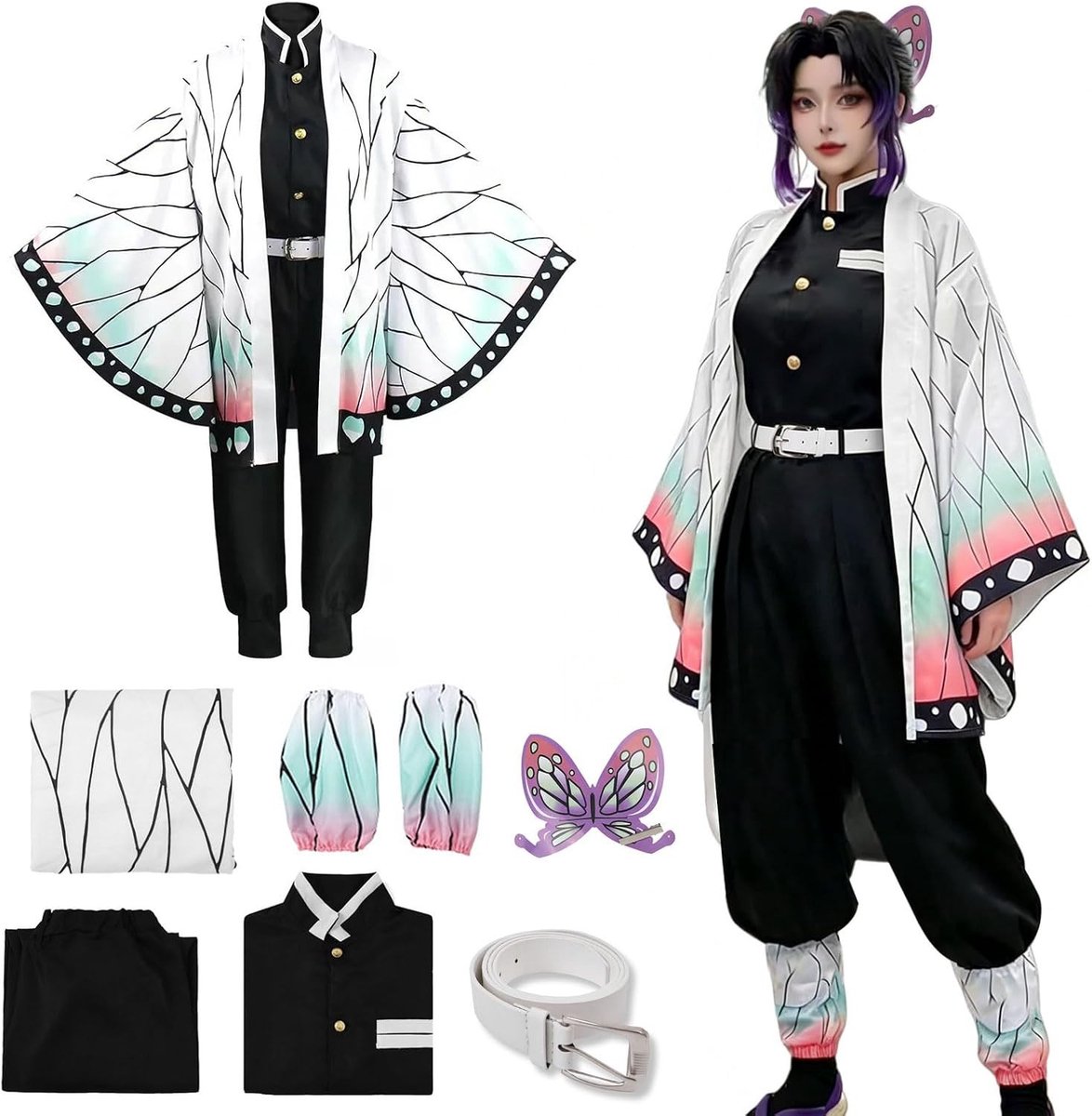 Anime Kostuum voor Giyuu, Shinobu, Mitsuri, Muichirou, Tanjiro, Nezuko en Zenitsu, Cosplay Outfit voor Carnaval, Halloween en Anime Conventies
