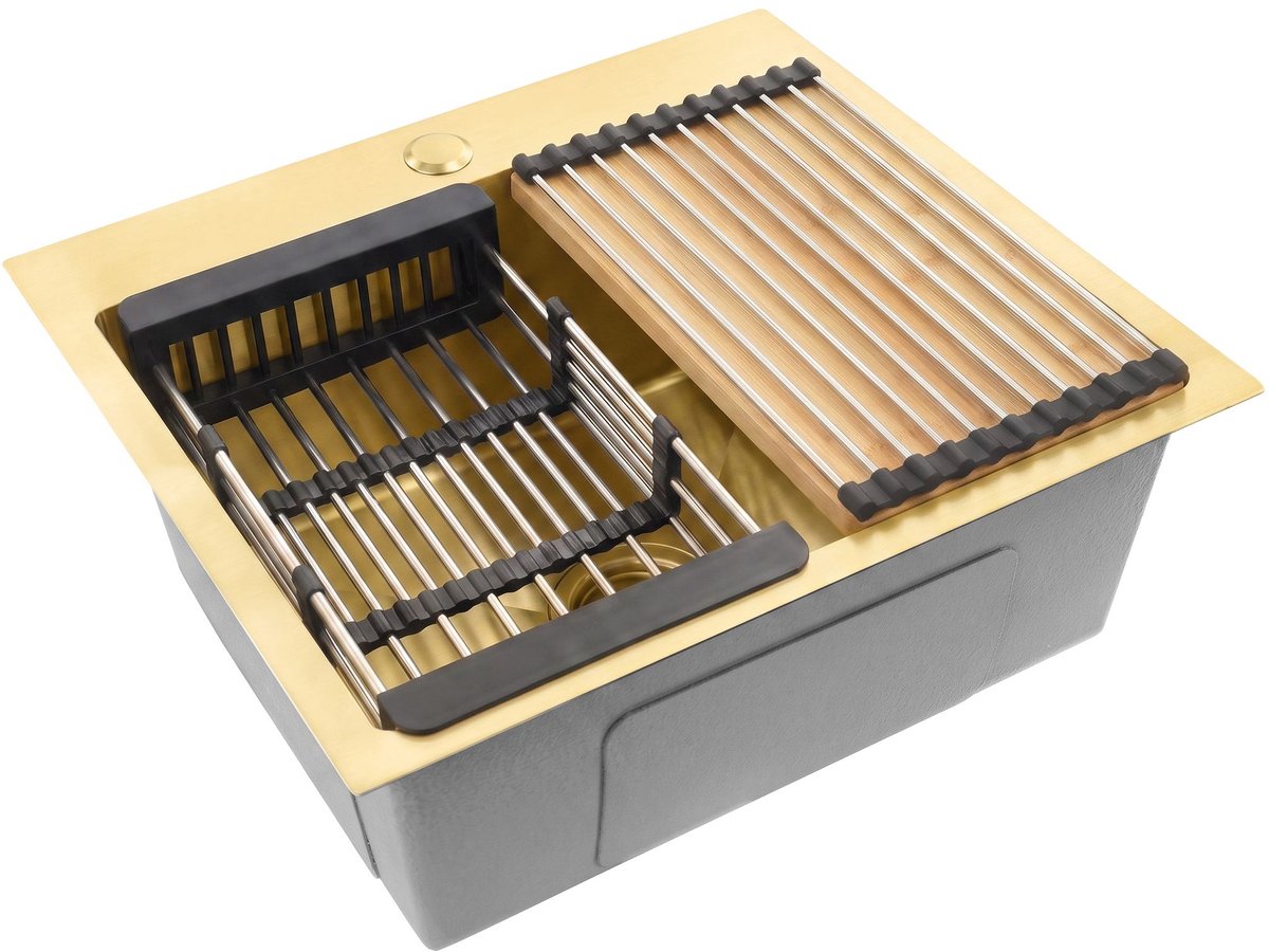 Rea - Stalen Spoelbak Met Accessoireset 3-delig Leo 50 Brush Gold Grijze accessoires