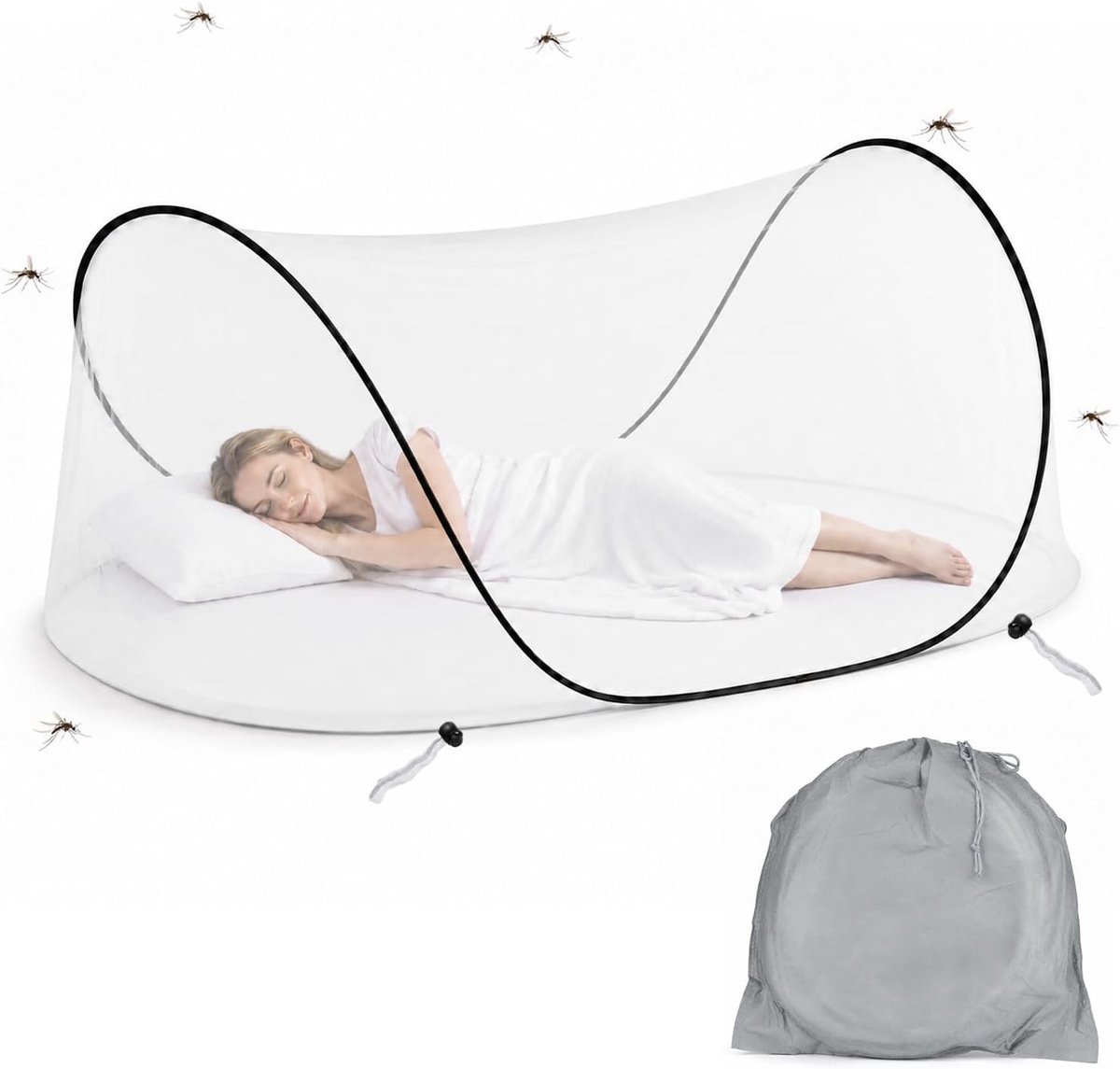 Pop-up Moskitonet 200 x 80 x 56 cm - Vouwbaar, Draagbaar en Verstelbaar voor Kamperen, Bed en Binnengebruik met Opbergtas