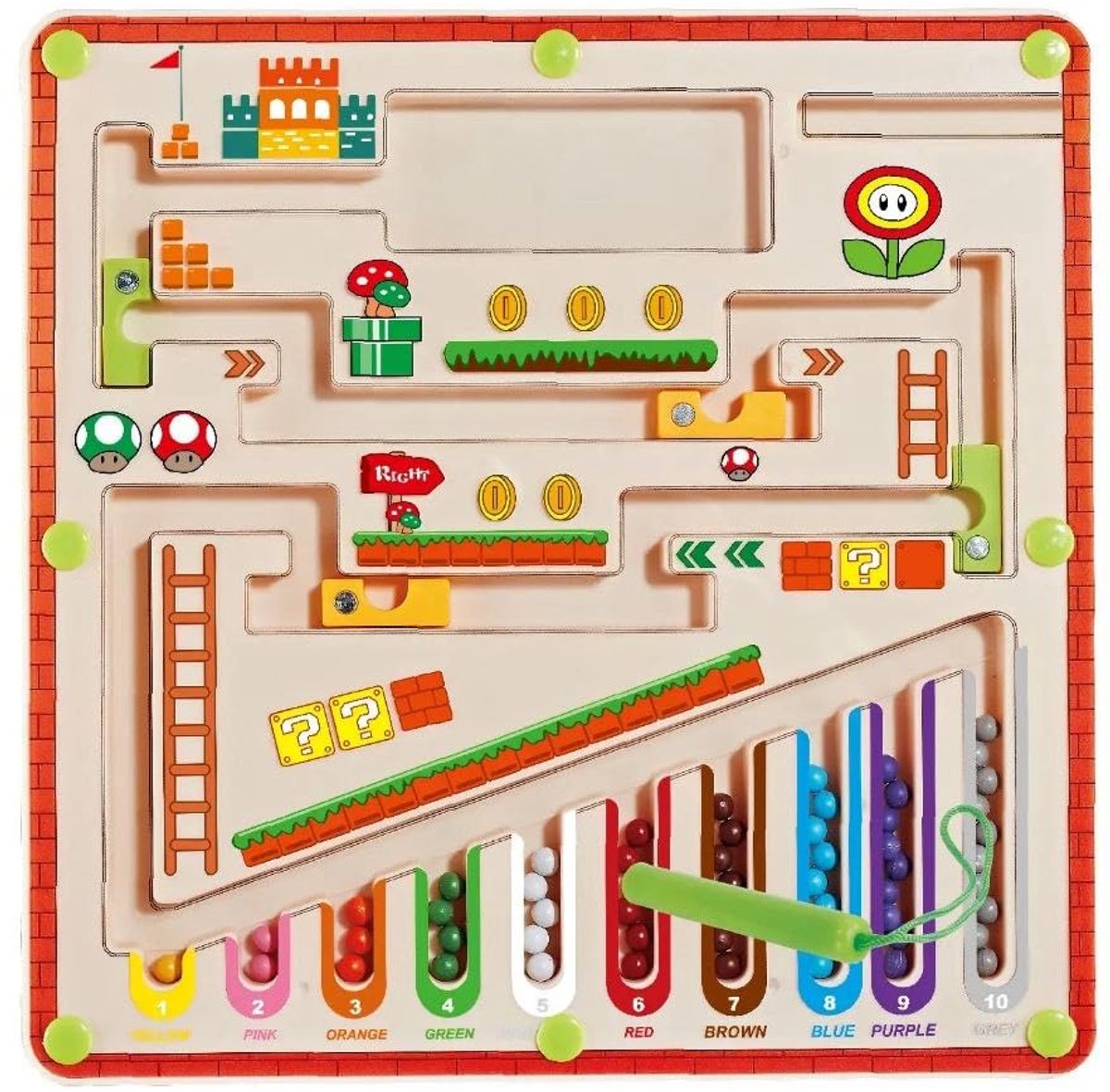 Flero Magnetisch Doolhofspel - Houten Sorteerspel met Magneetpen - Kleuren Sorteren en Tellen 1 tot 10 - Montessori Speelgoed vanaf 3 Jaar - Educatief Montessori Speelgoed, Speelgoed zonder Scherm, Verjaardagscadeau, Sinterklaascadeau