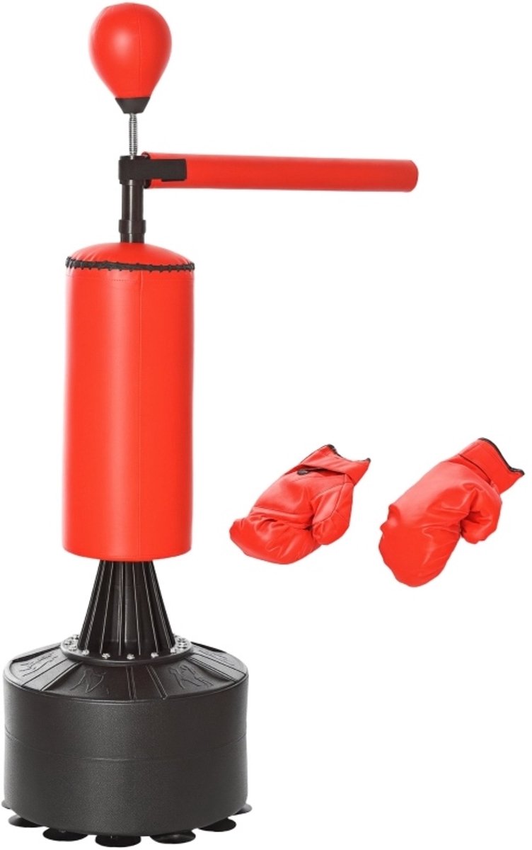 MODFU - Staande Bokszak - Reflexbal - 360° Draaistang - Zuignap - PU - Zwart/Rood