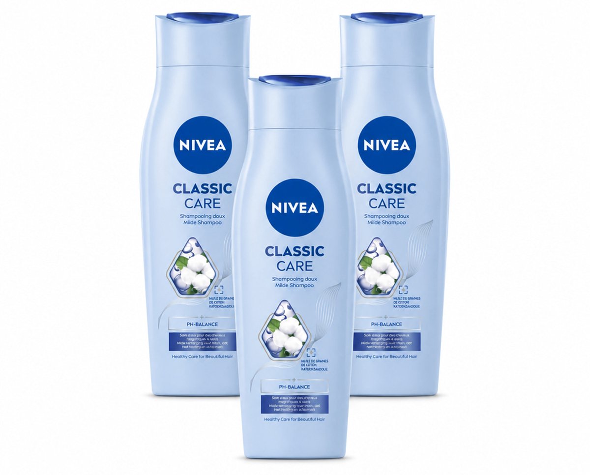 3 x NIVEA - Shampoo - Klassieke Verzorging - Gezonde Zorg - Glanzend Haar - 250 ml - Bulkverpakking - 3 stuks