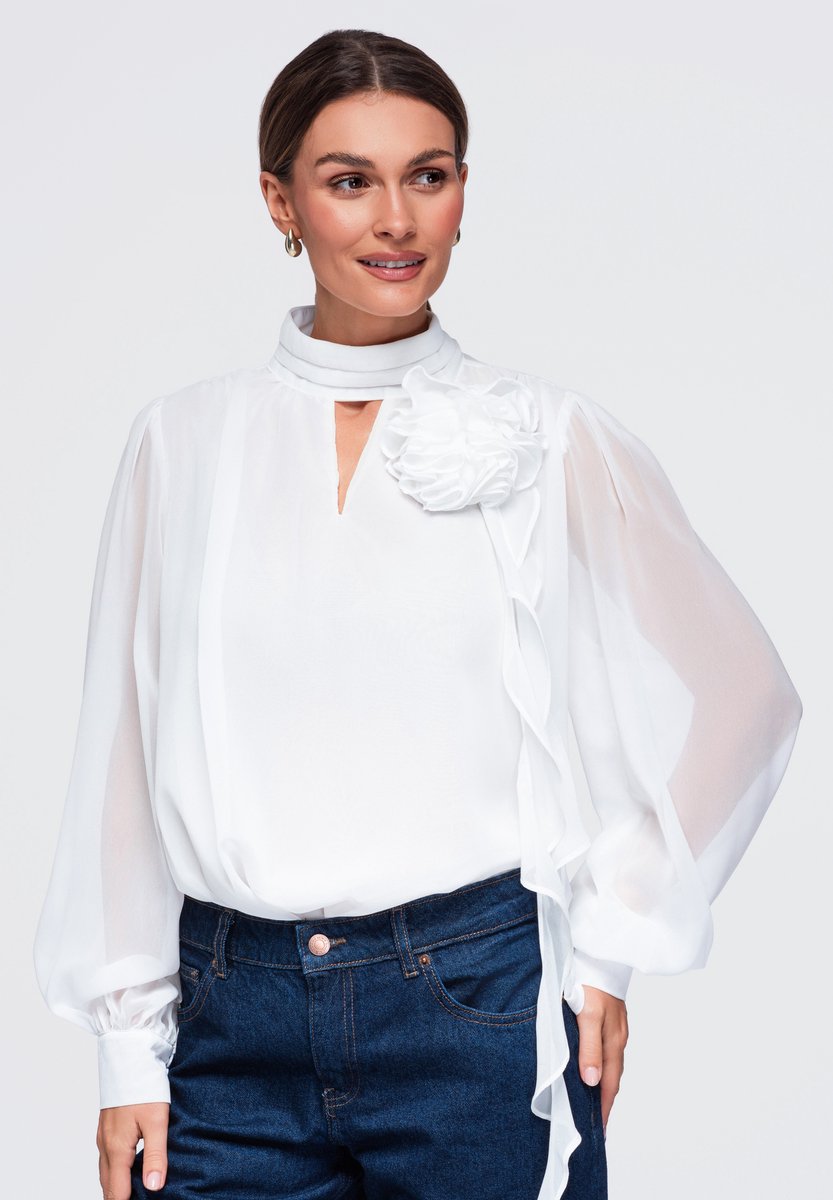 OMBRE Blouse - Loose Fit - Lange Mouw - Knopen Wit S