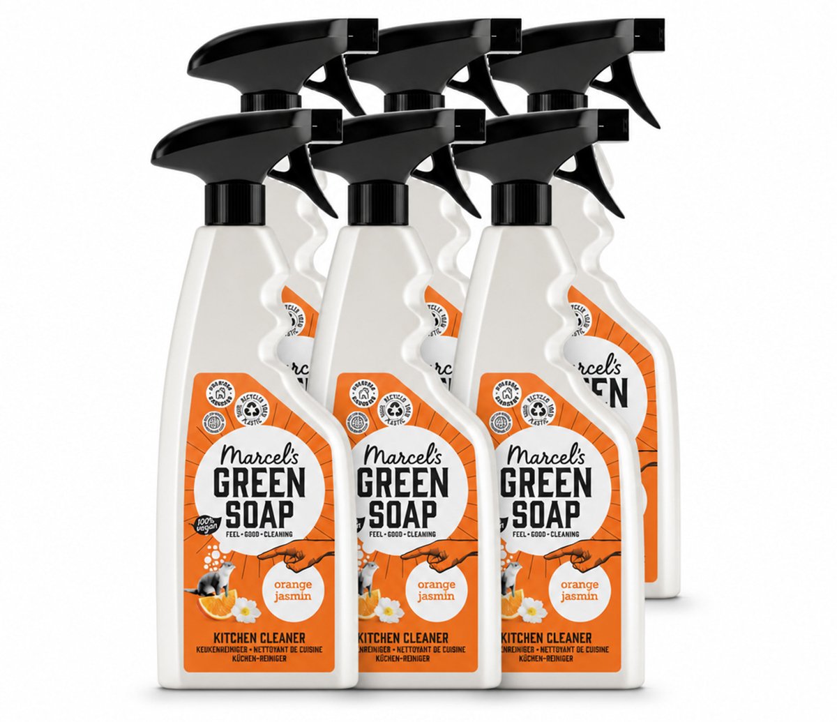 6 x Marcel's Green Soap - Keukenreiniger - Sinaasappel & Jasmijn - Tegen vet & vuil - 500 ml - Voordeelverpakking - 6 stuks