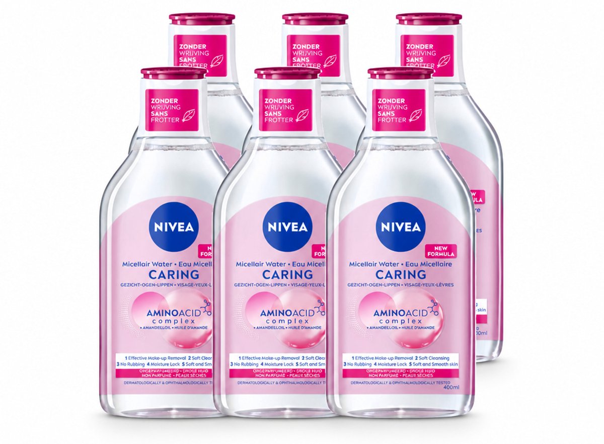6 x NIVEA - Micellair Water - Essentials Verzachtend & Verzorgend - Voor droge huid - Met Amandelolie & Aminozuren - 400 ml - Voordeelverpakking - 6 stuks