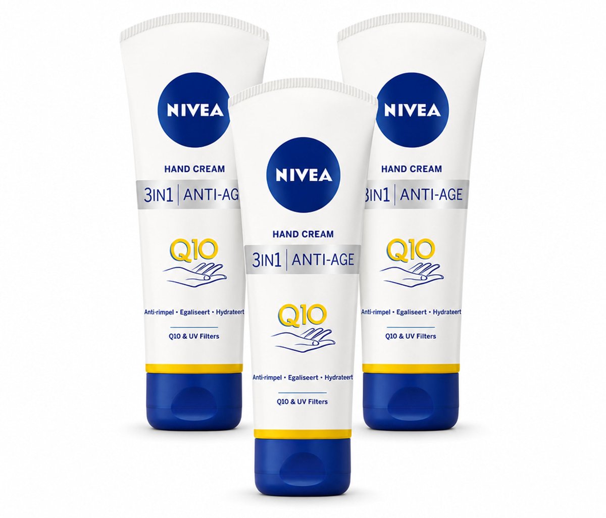 3 x NIVEA - Handcrème - 3-in-1 Q10 Anti-Veroudering - Anti-rimpel - Egaliseert - Hydrateert - 100 ml - Bulkverpakking - 3 stuks