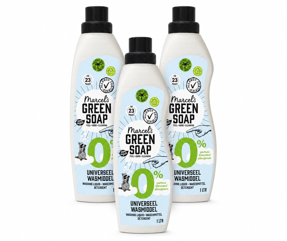 3 x Marcel’s Green Soap – Wasmiddel – Universeel - 0% – Zonder parfum en kleurstof – 1 liter - Bulkverpakking - 3 stuks