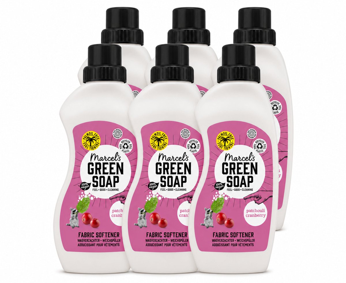 6 x Marcel's Green Soap - Wasverzachter - Patchouli & Cranberry - Zachte frisheid - 30 Wasbeurten - 750 ml - Voordeelverpakking - 6 stuks