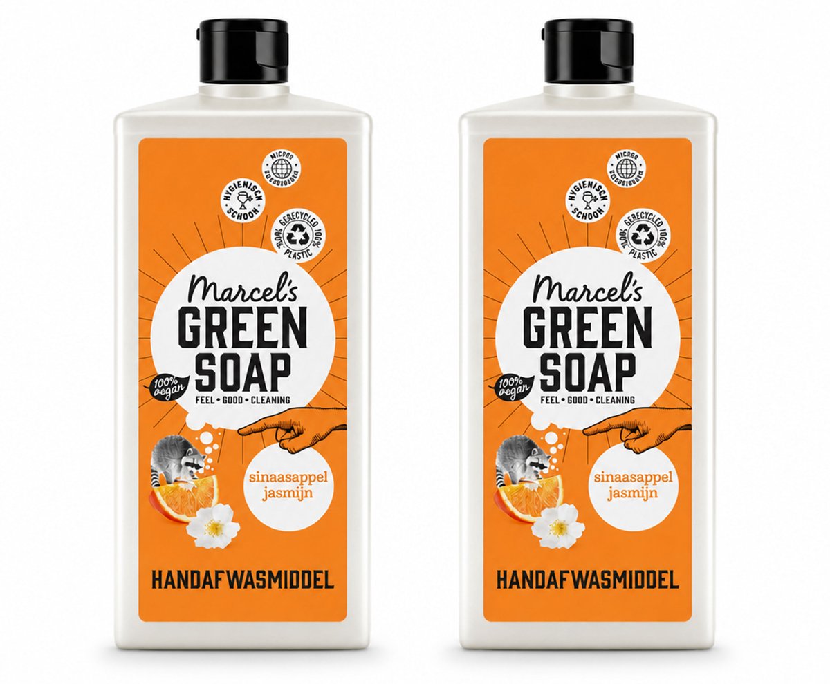 2 x Marcel's Green Soap - Afwasmiddel - Sinaasappel & Jasmijn - Voor dagelijks gebruik - 500 ml - Bulkverpakking - 2 stuks