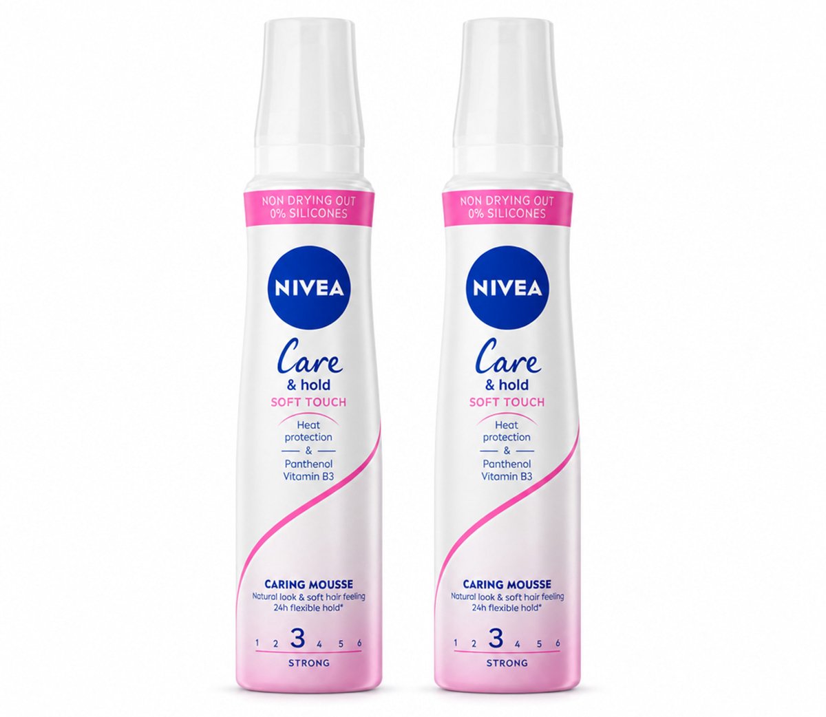 2 x NIVEA - Haarschuim - Verzorging & Stevigheid Zachte Aanzet - 24 Uur Lang Bescherming - 250 ml - Bulkverpakking - 2 stuks