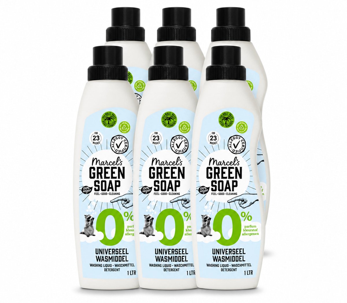 6 x Marcel’s Green Soap – Wasmiddel – Universeel - 0% – Zonder parfum en kleurstof – 1 liter - Voordeelverpakking - 6 stuks