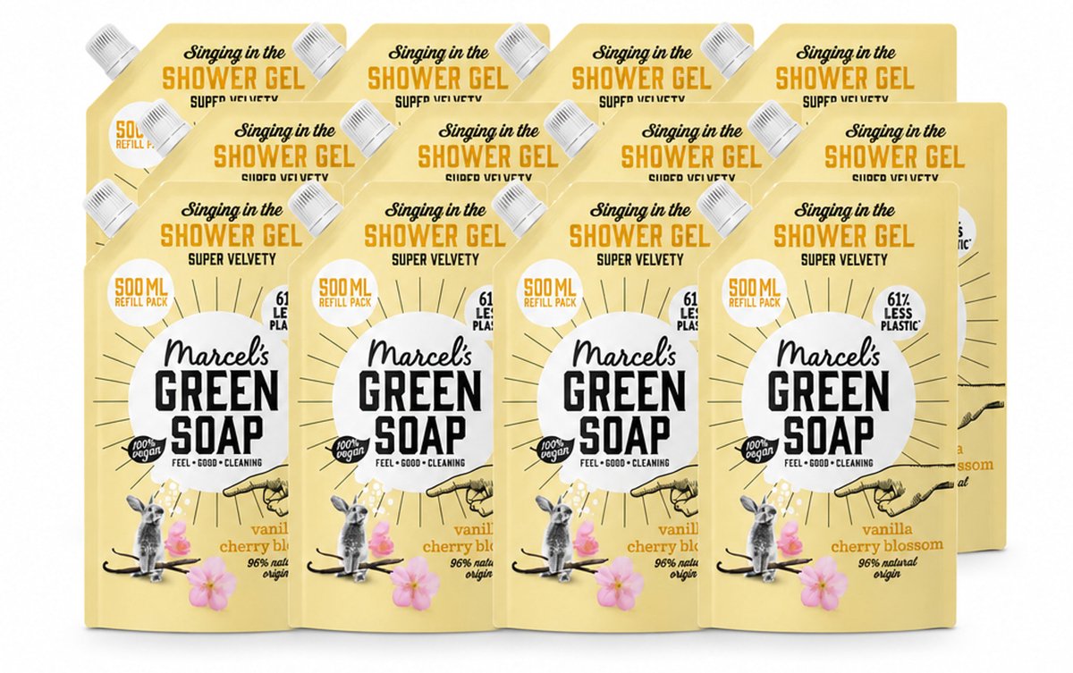 12 x Marcel's Green Soap - Shower Gel - Navulling - Vanille & Kersenbloesem - Krachtige werking - 500 ml - Voordeelverpakking - 12 stuks