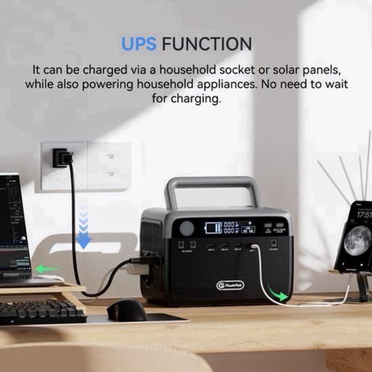 Powerbank – Draagbare Accu – Noodstroomvoorziening – Zonne-energie Generator – Power Station – 230Wh LiFePO4 Batterij – 300W Continu Vermogen