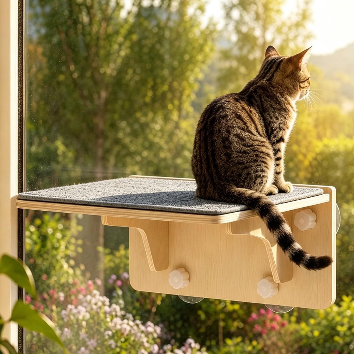 2-in-1 Kattenplank voor Muur en Glas, Hangbed voor Raam met Zuignappen, Wasbare Vilt Onderlaag, Perfect voor Katten tot 16kg, Ideaal voor Klimmen en Ontspannen