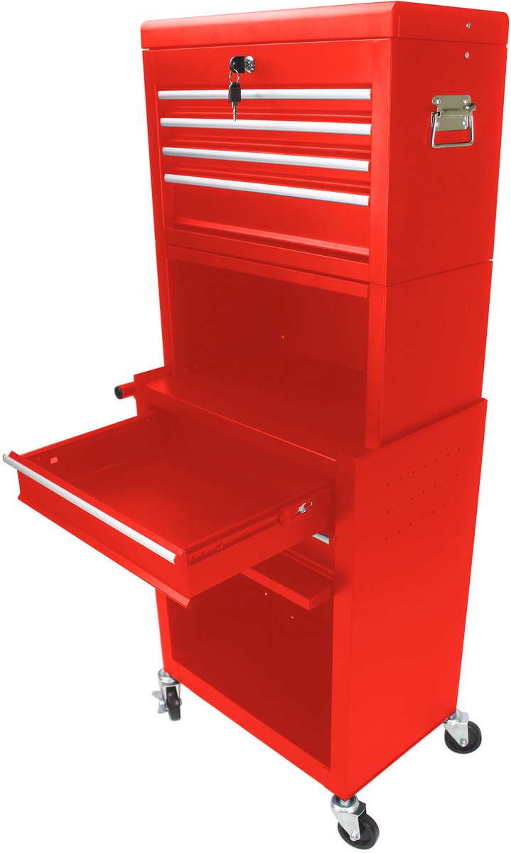 MODFU - Gereedschapskast - 6 Lades - Afsluitbaar - Met Wielen - Rood