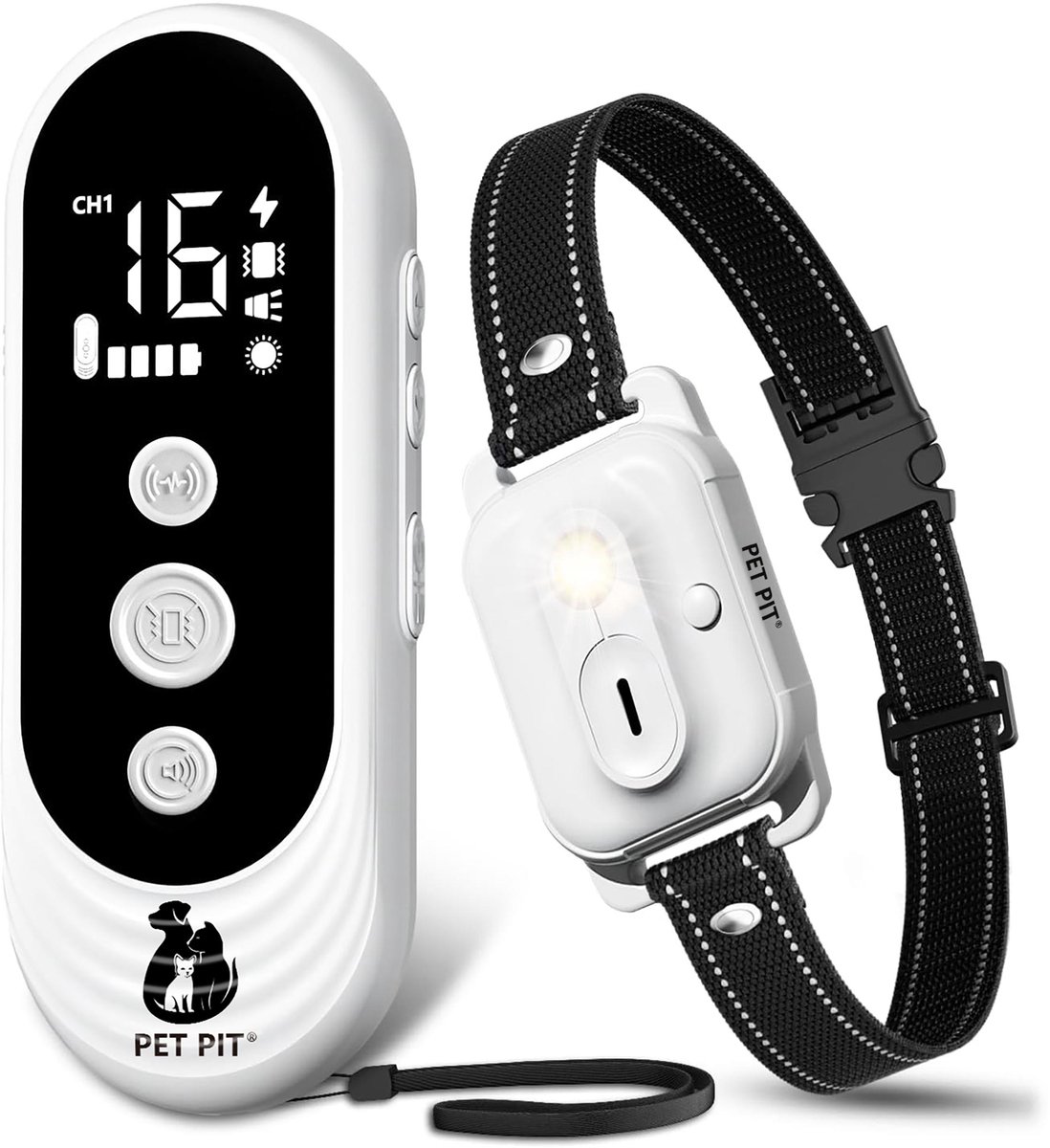PET PIT 3-in-1 Trainingshalsband, Anti-blafhalsband en Lichthalsband voor Honden Bereik tot 3 km, 1-50 Trainingsniveaus, 4 Modi (Pieptoon, Vibratie, Licht, Pieptoon + Vibratie), Anti-blaf Halsband voor Honden, Waterdicht IPX7