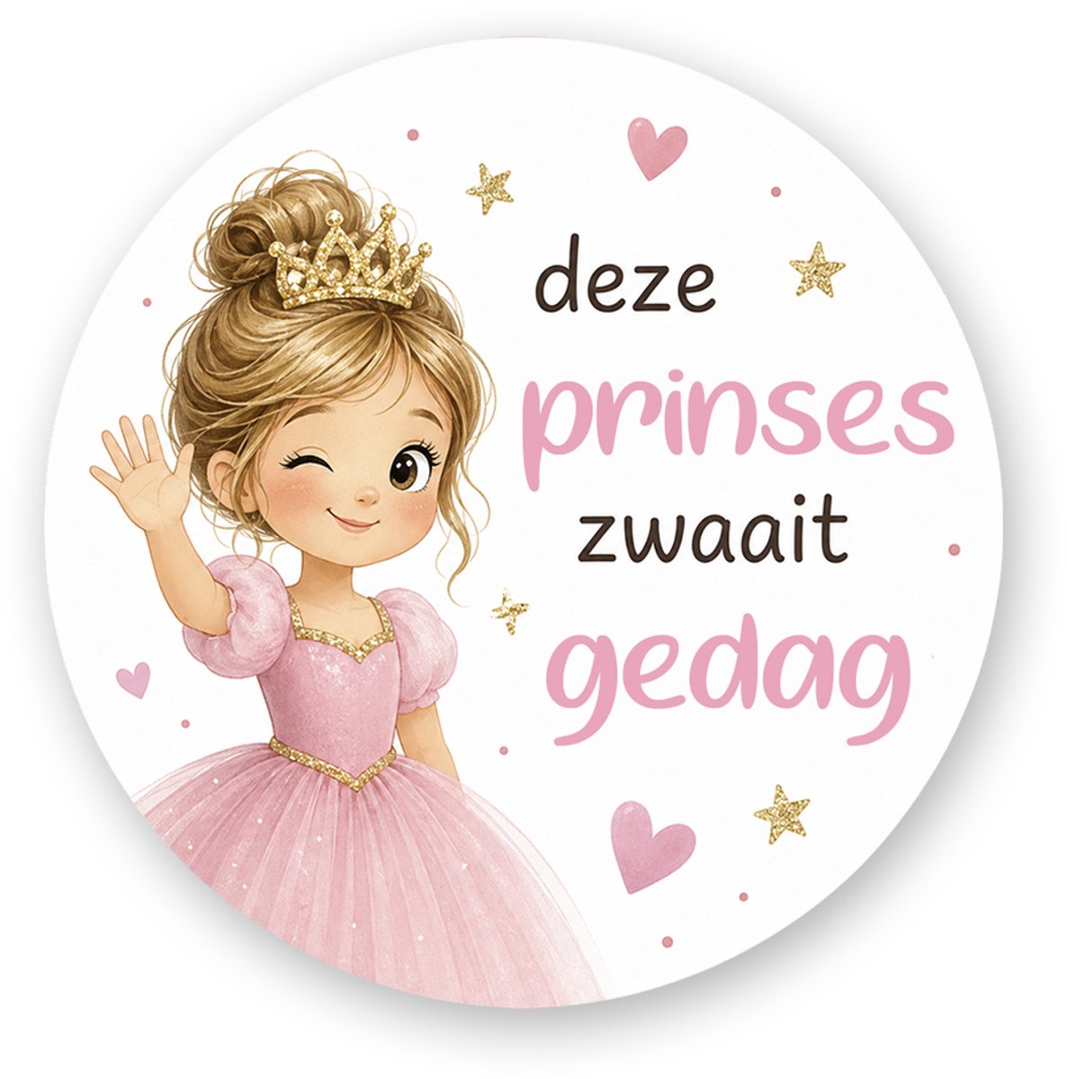 Traktatiesticker – Deze prinses zwaait gedag