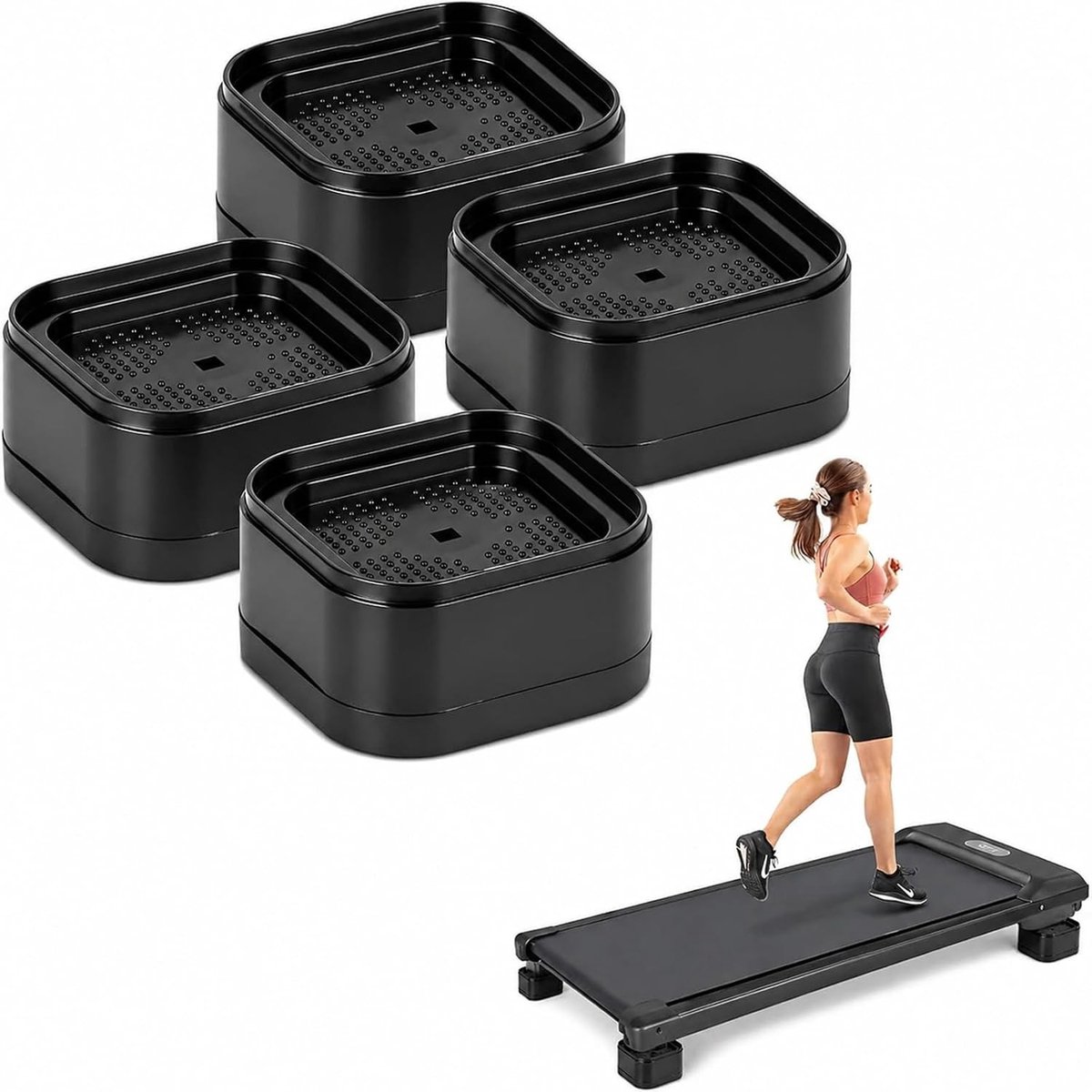 Antislip mat fitnessapparaat - Zwart - Set van 4 Hellingsblokken - Stapelbaar en Verstelbaar - Voor Loopband en Trainingsgebruik