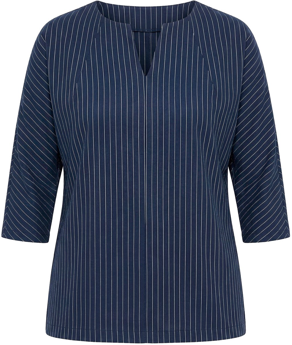 Ulla Popken - Dames - Sweatshirt krijtstrepen tuniekhals 3/4-mouwen - Marine - Maat 54+