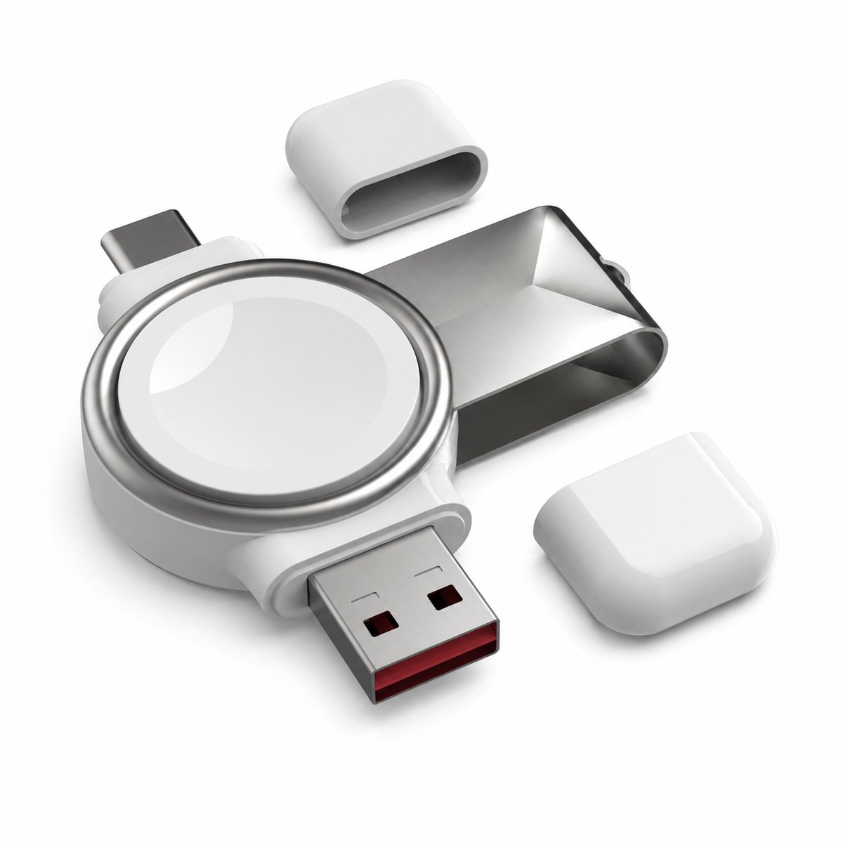 DrPhone WatchPlug Duo Magnetische Oplader – Compatibel met Apple Watch – USB-A & USB-C – 3W – Wit
