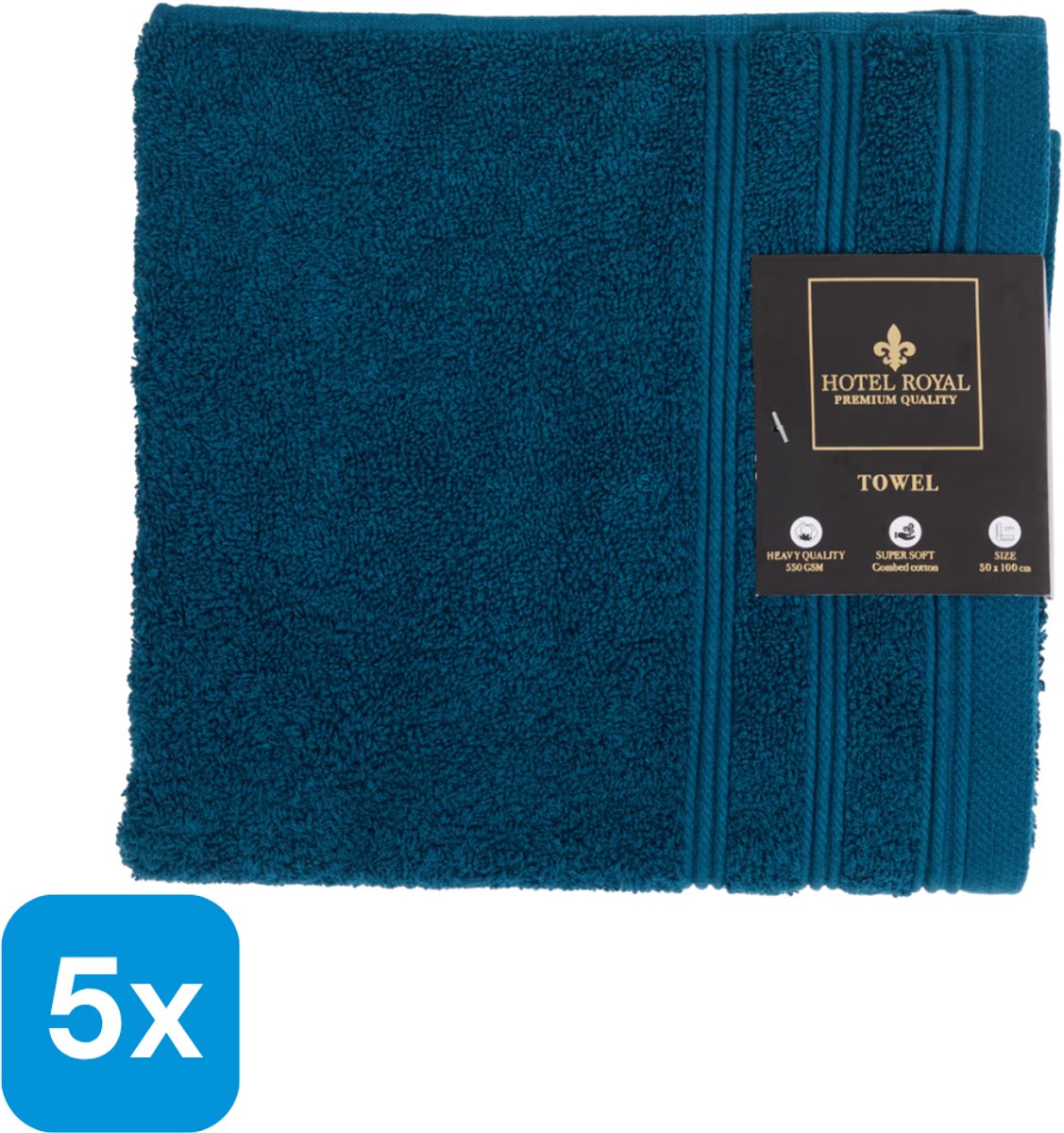 5x Hotel Royal handdoek blauw 50 x 100 cm