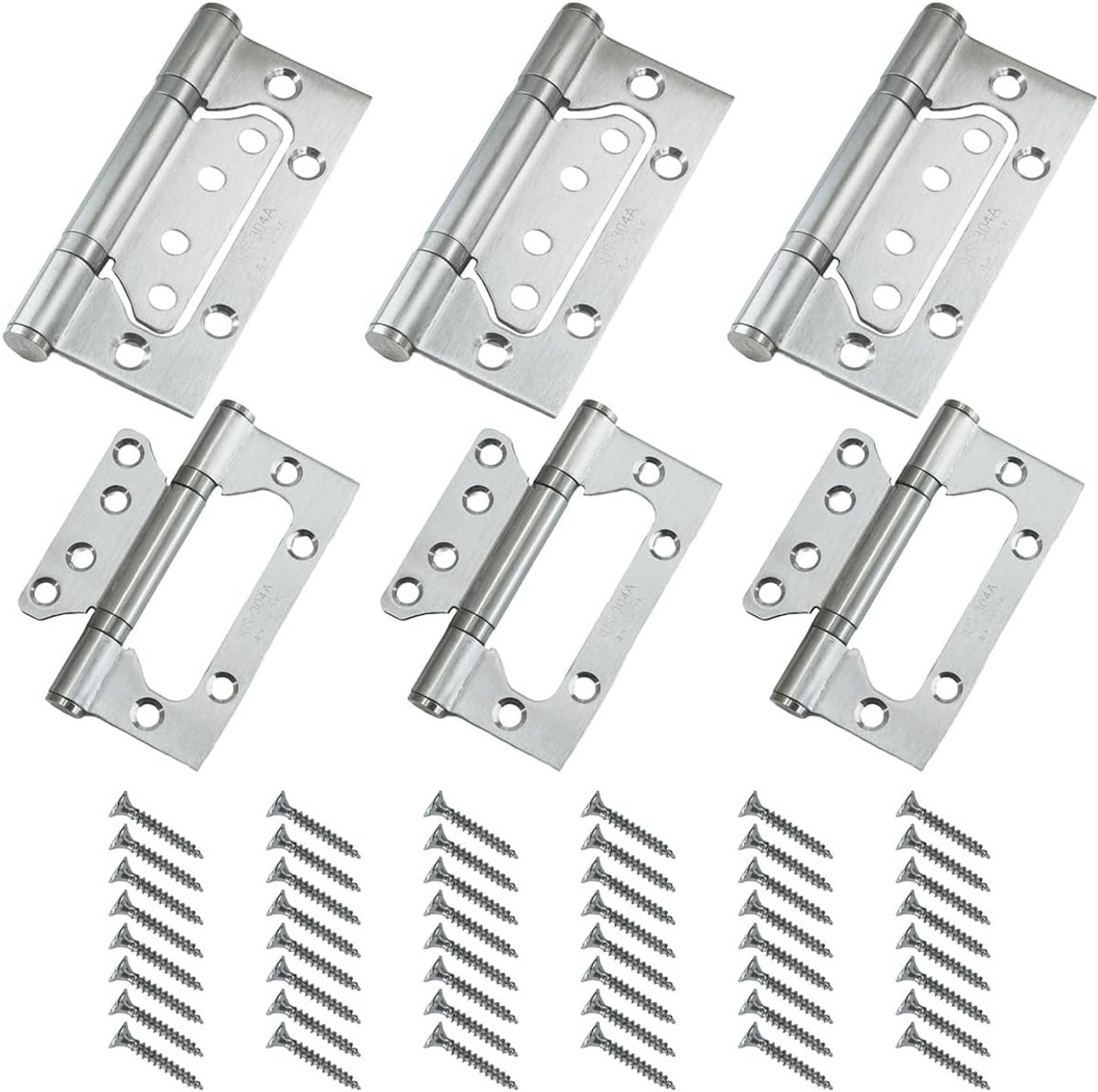 Set van 6 RVS Scharnieren van 100mm met Schroeven voor Vouwdeuren, Houten Kasten en Kledingkasten, Duurzaam en Sterk