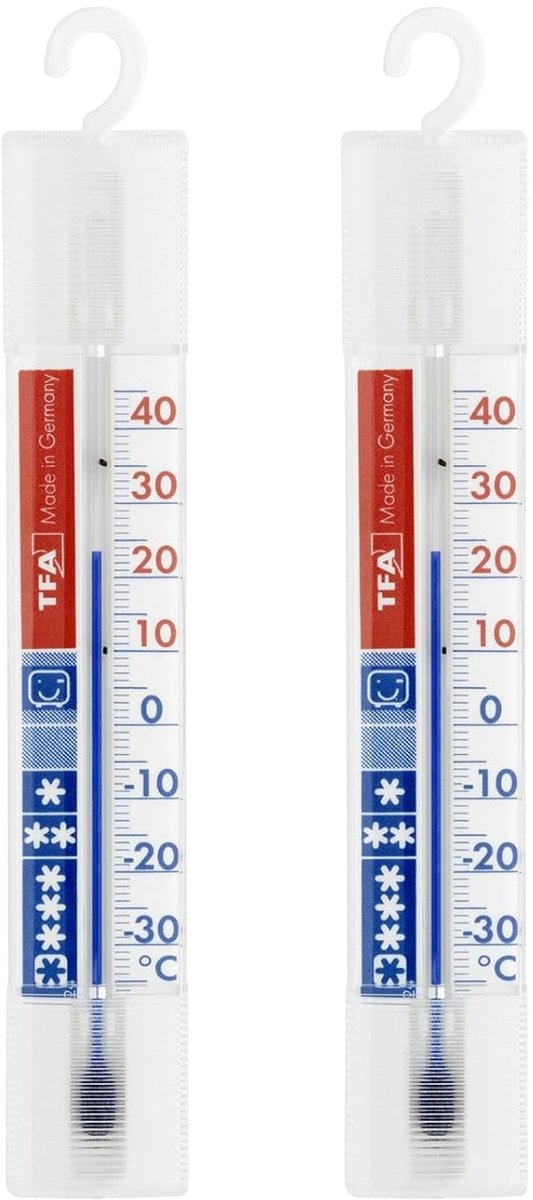 Aanlegthermometer - Wit - Set van 2 - Analoge Koelkast- en Vriezerthermometer met Koelzones - Voor Temperatuurcontrole