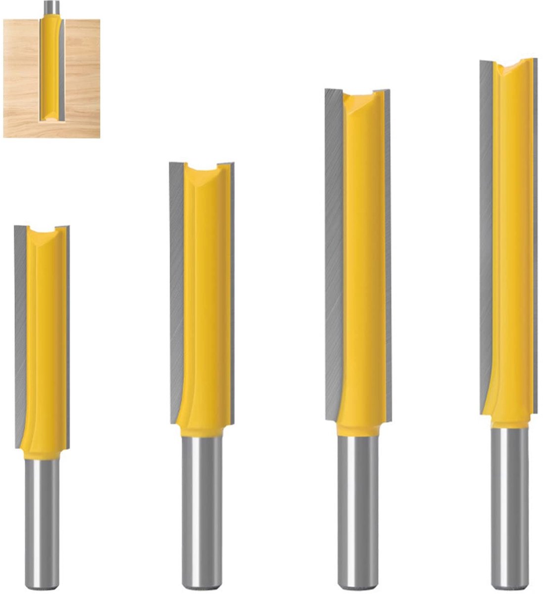 Set van 4 freesjes met 8 mm schacht, extra lange boor voor houtbewerking, groeffrees voor precisiewerk (72 mm, 83 mm, 96 mm, 109 mm)