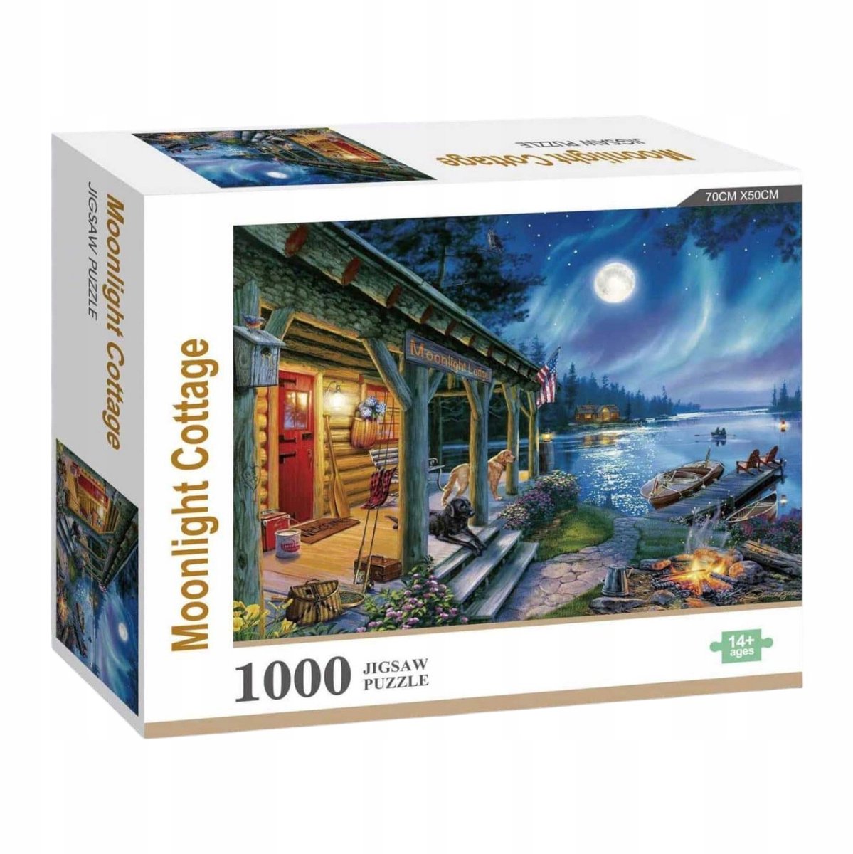 Puzzel 1000 Stukken: Nachtelijk Meerlandschap met Huisje