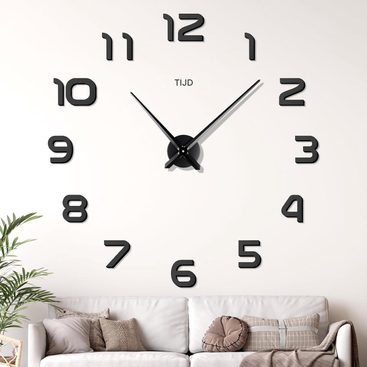 SSTRWGOOD 3D-muurstickerklok – Moderne stijl, extra grote, geruisloze sticker met spiegeleffect – Grote geruisloze wandklok – Decoratieve doe-het-zelfklok – Geschikt voor thuis, woonkamer, eetkamer, kantoor en hotel, of als cadeau – 90 cm – Zwart