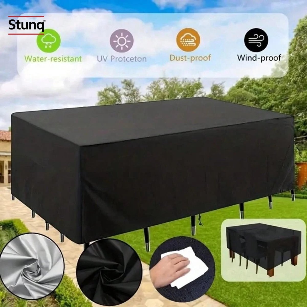 Stunq Afdekhoes Tuinmeubelset Heavy-Duty Waterafstotend Zwart
