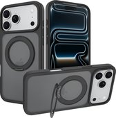 Cazy hoesje geschikt voor iPhone 18 Pro / 17 Pro - Compatibel met MagSafe - Military Grade Backcover - Stand Functie - Zwart