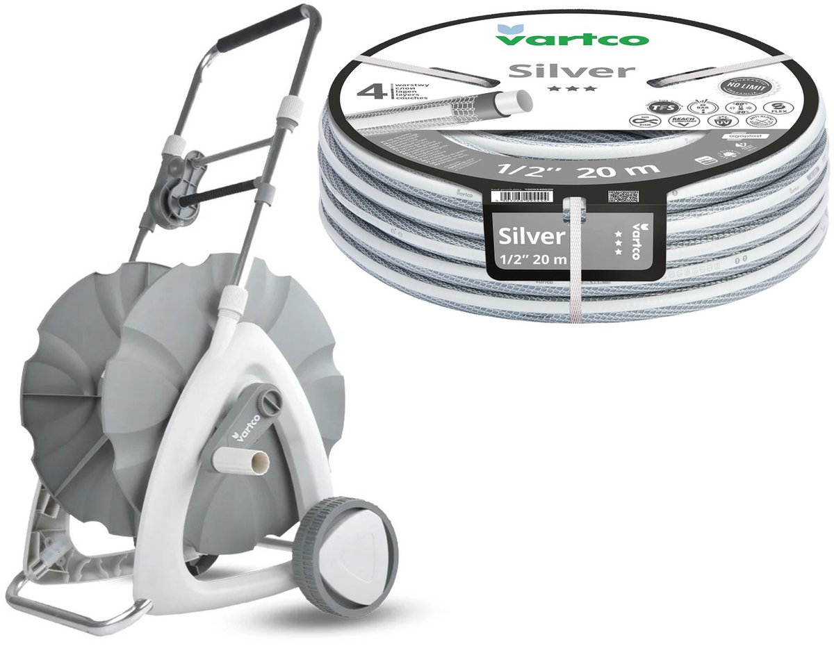 Tuinslangwagen + Vartco Silver-tuinslang 1/2" 20 m Agaplast
