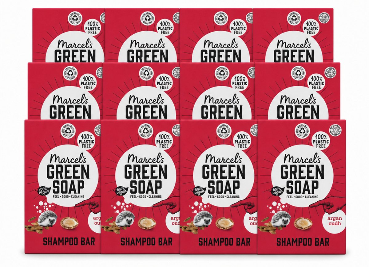 12 x Marcel's Green Soap - Shampoobar - Argan & Oudh - Versterkt & verzorgt - 90 gr - Voordeelverpakking - 12 stuks
