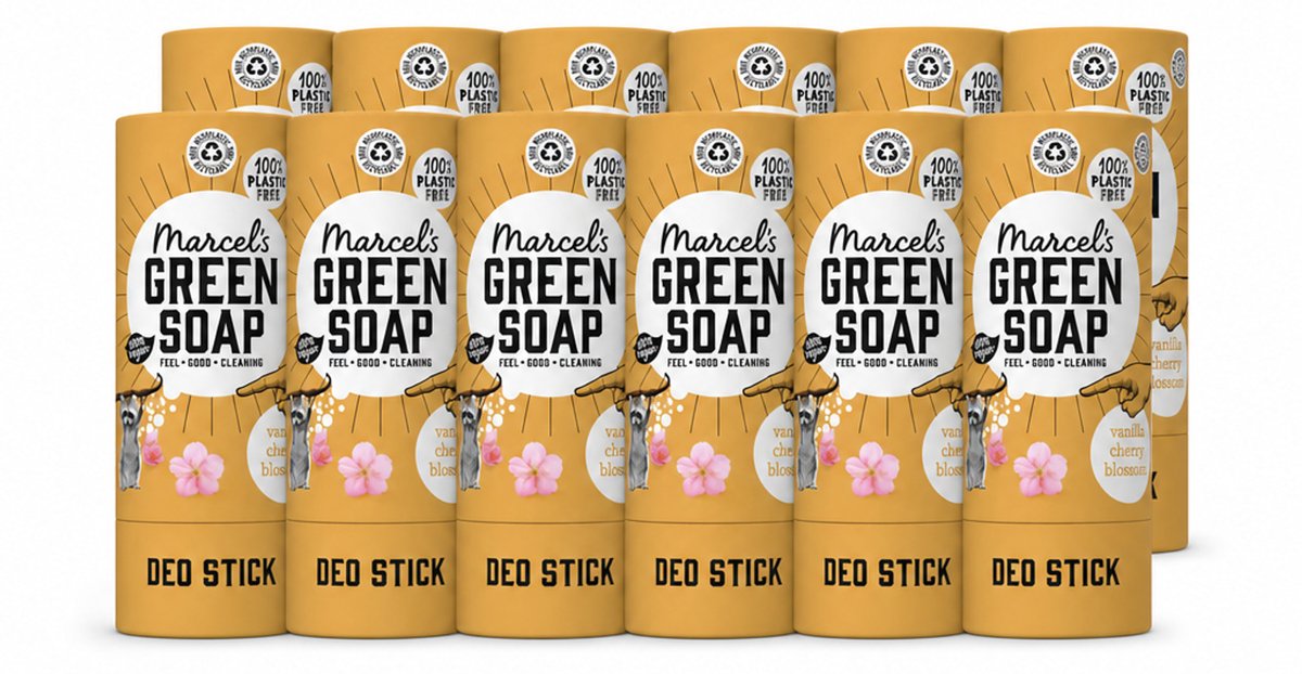 12 x Marcel's Green Soap - Deodorant Stick - Vanille & Kersenbloesem - Langdurige frisheid - 40 gr - Voordeelverpakking - 12 stuks