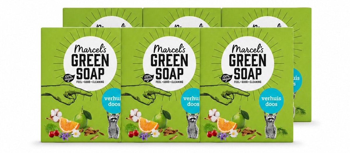 6 x Marcel's Green Soap - Verhuisdoos - Duurzaam Schoonmaken - Natuurlijke verzorging - 8 Zeepjes - Voordeelverpakking - 6 stuks