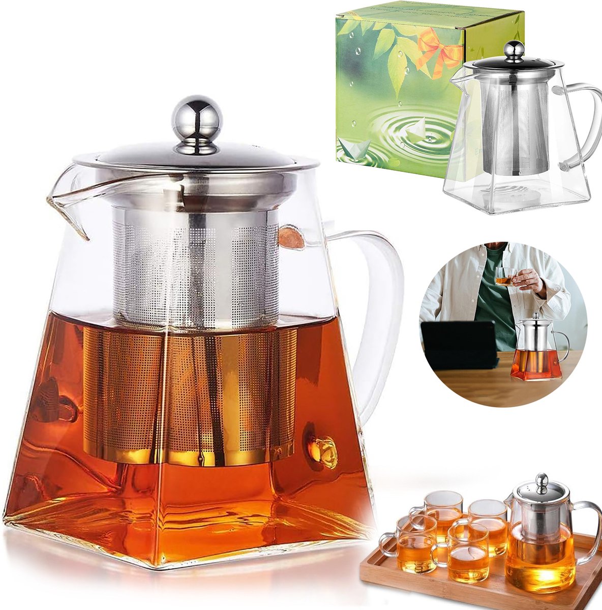 Vierkante Glazen Theepot, Theepot Van Borosilicaatglas, Multifunctionele Theepot, Theepotten Voor Losse Thee Met Theefilter.