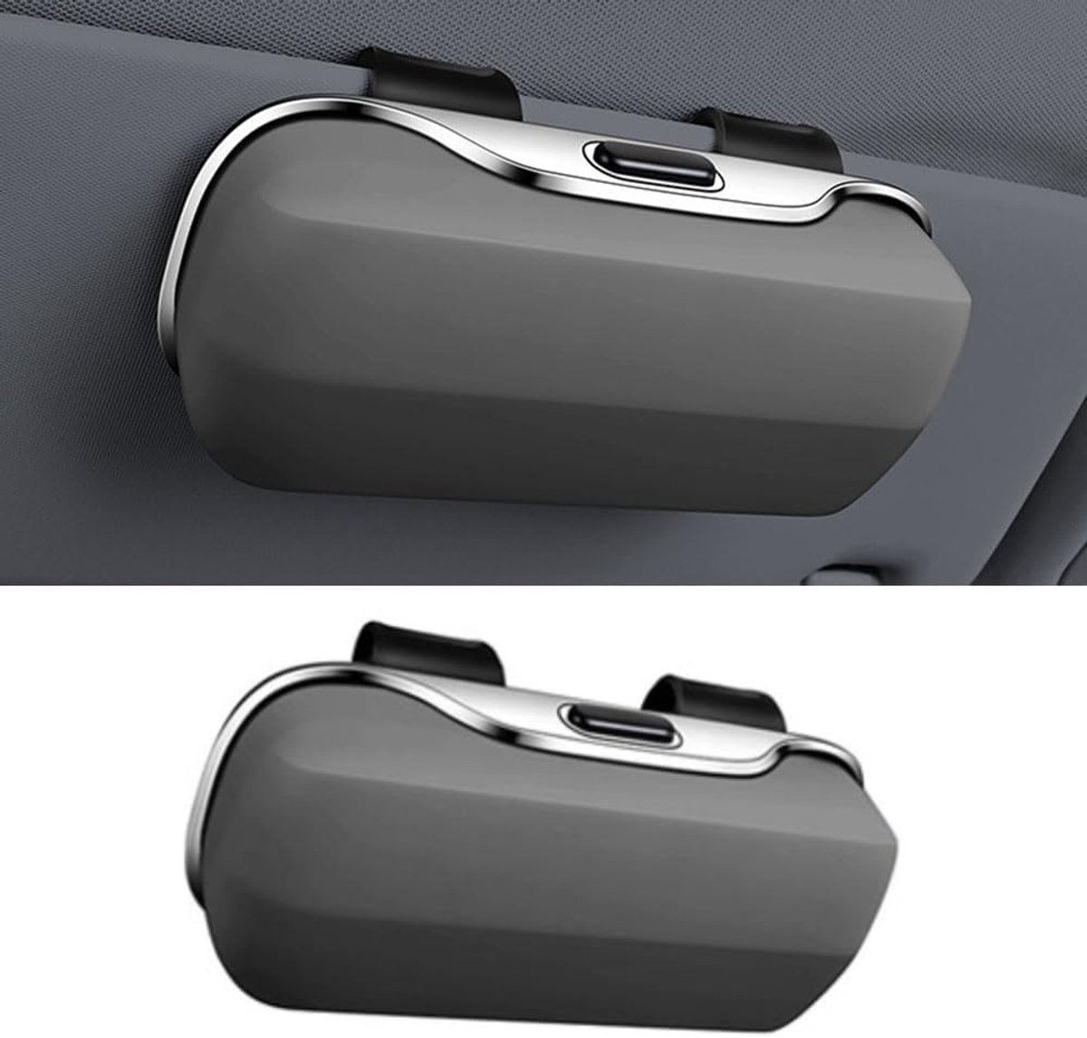 Autobrillenetui - Organizer voor zonnebrillen in de auto - Auto-interieuraccessoires - Organizer voor zonnebrillen in de zonneklep - Zonnebrilaccessoires - Geschikt voor de meeste sedans, SUV's en vrachtwagens - 18,5*6,5*8 cm - Grijs - ABS-materiaal