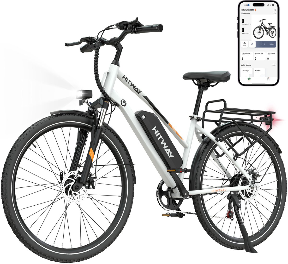 Hitway Elektrische Fiets BK27S - 28 Inch City Commuter EBike met Afneembare 36V 13Ah Lithium Batterij - Damesfiets - E-Bike met 250W Motor - 7 Versnellingen - APP Bediening