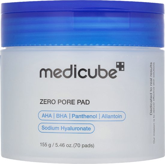 Medicube Zero Pore Pad, 70 pads in een pot met blauw deksel.
