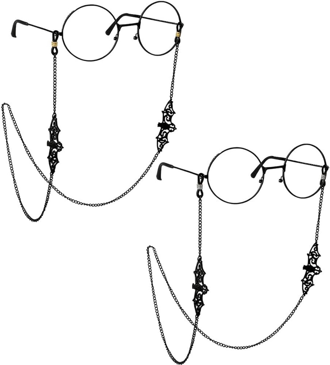 Zwarte Bat Link Brilketting - 2 Stuks Kawaii Zonnebril Lanyard met Rubber Loops voor Dames en Heren, Perfect voor Goth Stijl en Mode Accessoires