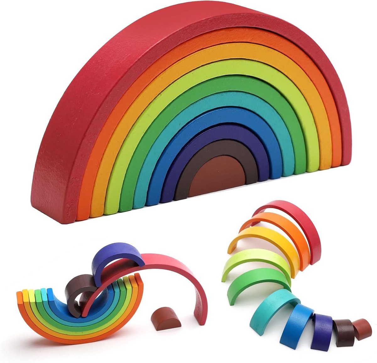 Kleurige Houten Bouwblokken voor Peuters, 10-delige Stapelset met Regenboogontwerp, Educatief Speelgoed voor Creatieve Ontwikkeling