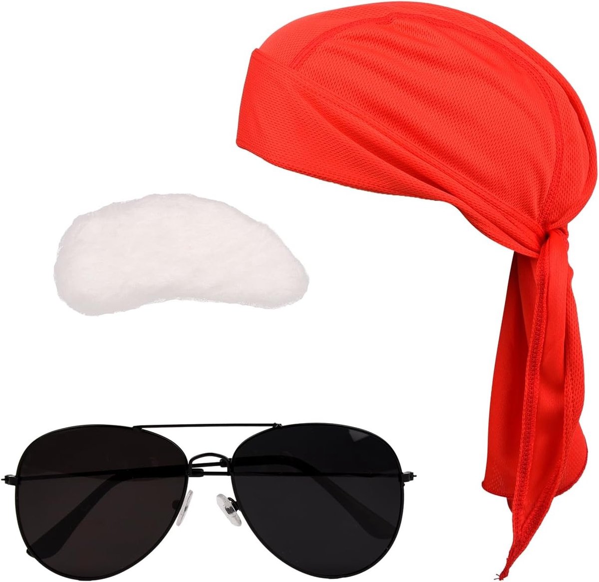 3-delige Wrestler Kostuum Accessoires voor Mannen - Rode Bandana, Zwarte Zonnebril en Zelfklevende Snor voor Halloween en Cosplay
