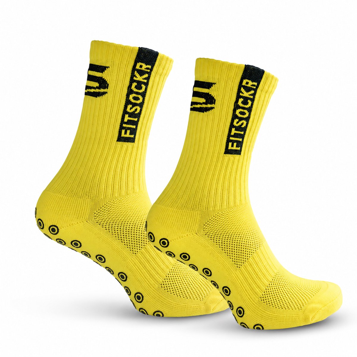 FitSockr Gripsokken Voetbal 2 Paar - Sportsokken - Grip socks - Voetbalsokken - Padel sokken - Antislip Sokken Heren/Dames/Kind - One - Geel - Maat 44-48