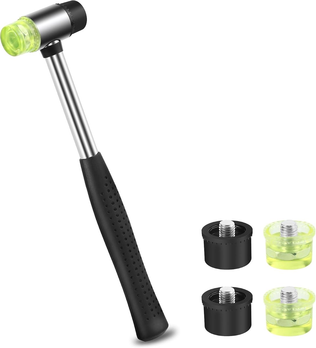 Rubberen Hamer 25 mm Dubbele Hamer met 4 Vervangende Hamerkoppen en Antislip Handvat voor Hout, Leer en Ambachten