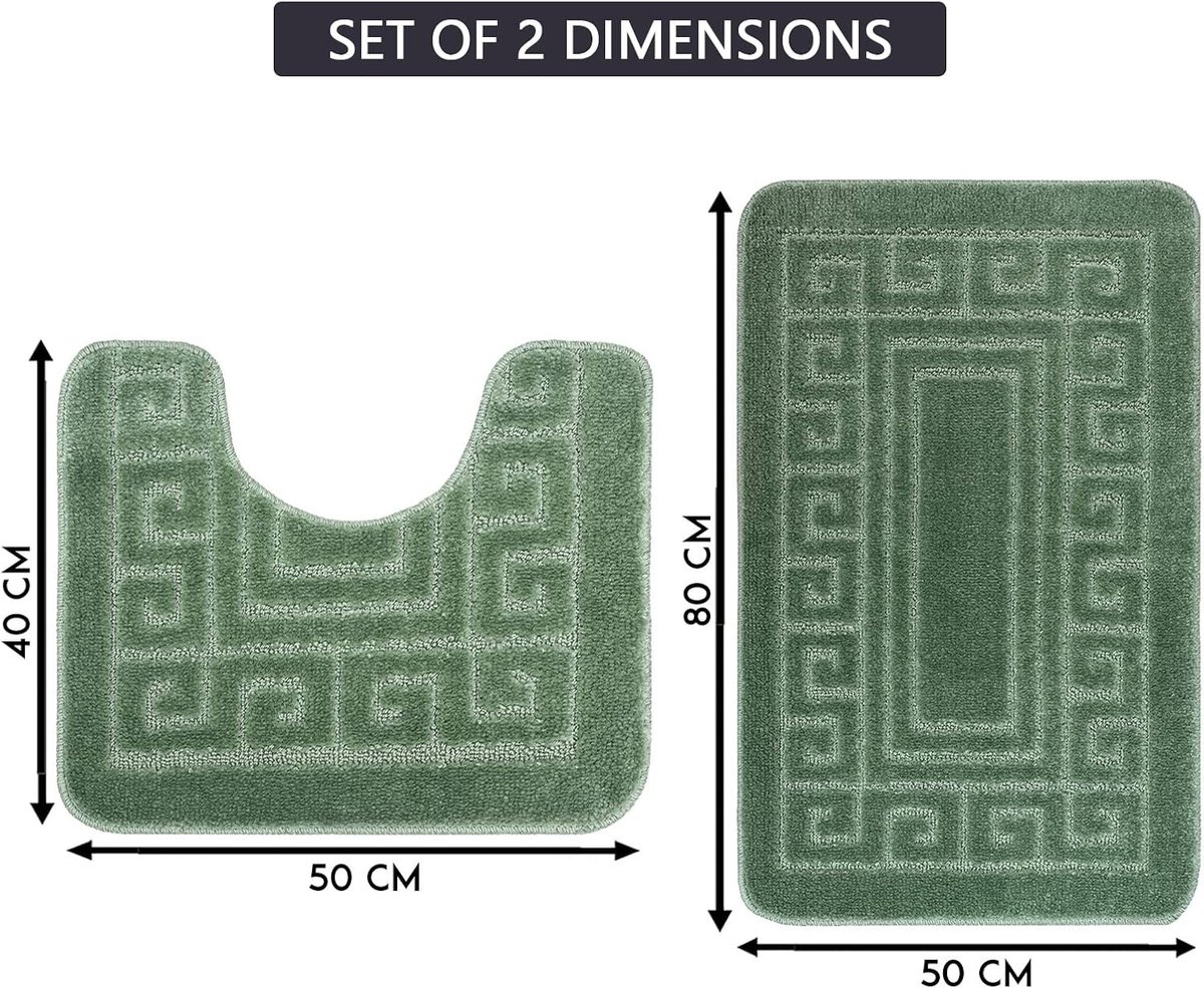 Toiletmat - Set van 2 - 50 x 80 cm - Polypropeen - Antislip - Machinewasbaar - Groen