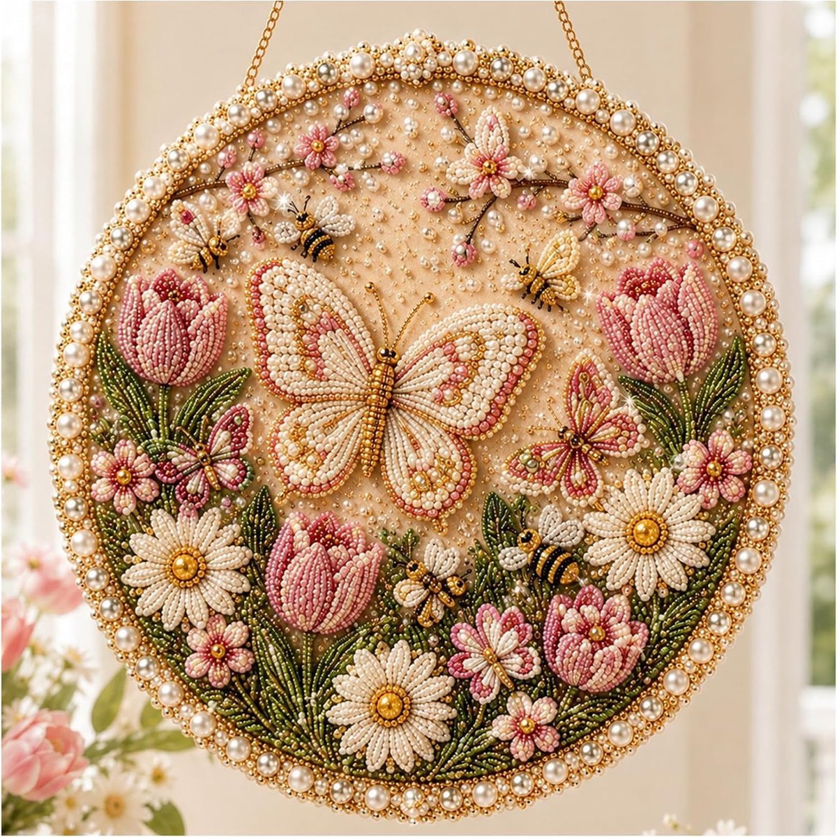 Casalora DIY Vlinder Raamhanger Parel Diamant Schilderij Kunstset - Diamond Painting Lente voor Volwassenen & Beginners - 25 x 25 cm